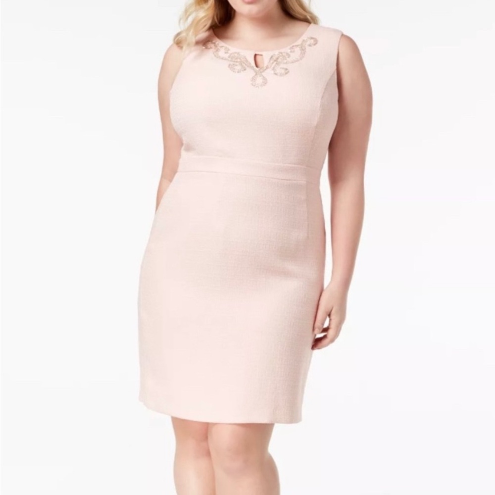 Ellen Tracy Light Pink Embellished Mini Dress w Back Zip Size 10 NWT